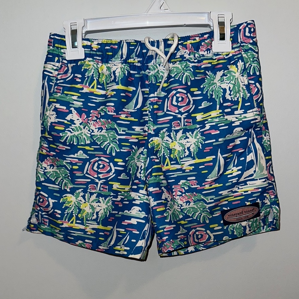 Vineyard Vines Blue and Pink Swim Trunks Nautical Style.  Boy 6.